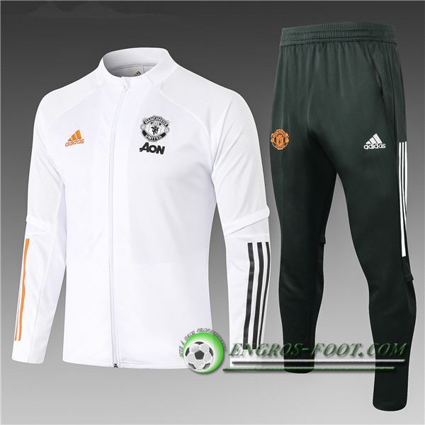 Engros-foot: Nouveau Survetement Foot - Veste Manchester United Enfant Blanc 2020/2021 Thailande