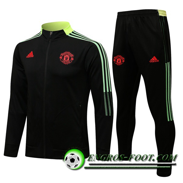 Ensemble Survetement de Foot - Veste Manchester United Noir/Jaune/Vert 2021/2022