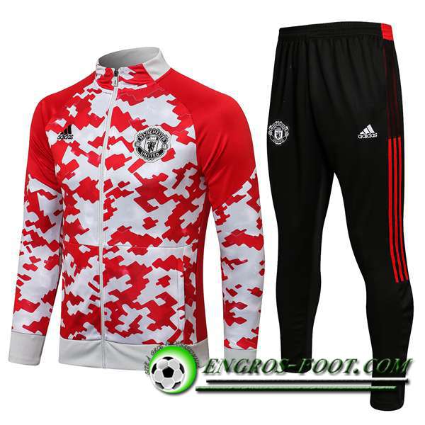 Ensemble Survetement de Foot - Veste Manchester United Rouge/Blanc 2021/2022