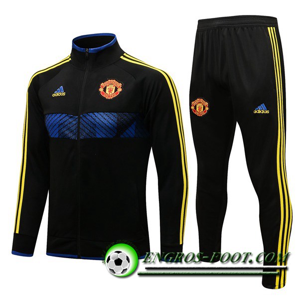 Ensemble Survetement de Foot - Veste Manchester United Noir/Jaune/Bleu 2021/2022