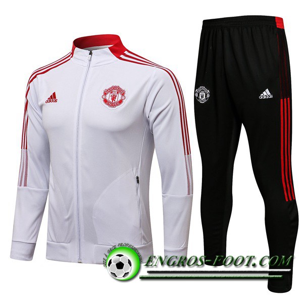 Ensemble Survetement de Foot - Veste Manchester United Blanc/Rouge 2021/2022