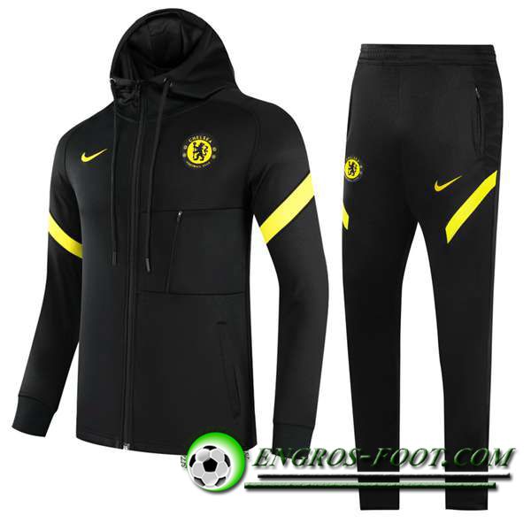 Ensemble Veste A Capuche Survetement - Veste FC Chelsea Jaune/Noir 2021/2022