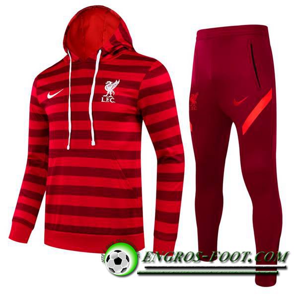 Ensemble Veste A Capuche Survetement - Veste FC Liverpool Enfant Rouge/Rouge Marin 2021/2022