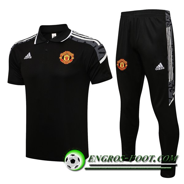 Ensemble Polo Manchester United + Pantalon Noir/Blanc 2021/2022