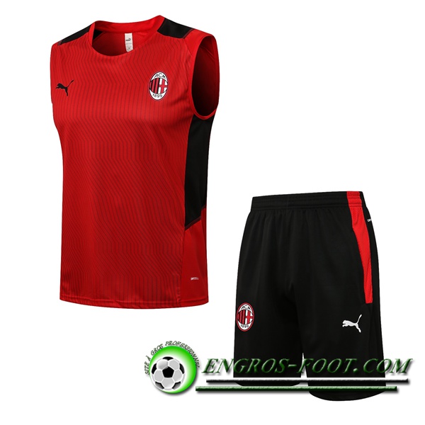 Ensemble Training Debardeur Milan AC + Short Rouge/Noir 2021/2022