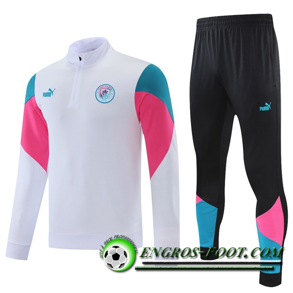 Ensemble Survetement de Foot Manchester City Rose/Blanc/Bleu 2021/2022