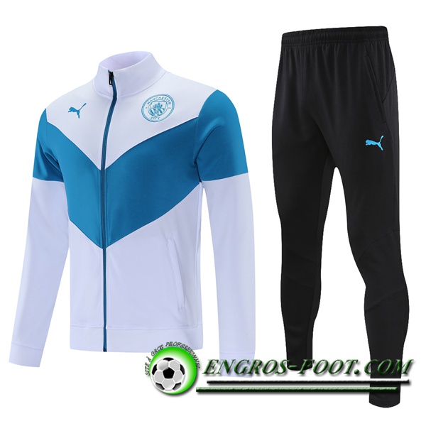 Ensemble Survetement de Foot - Veste Manchester City Blanc/Bleu 2021/2022