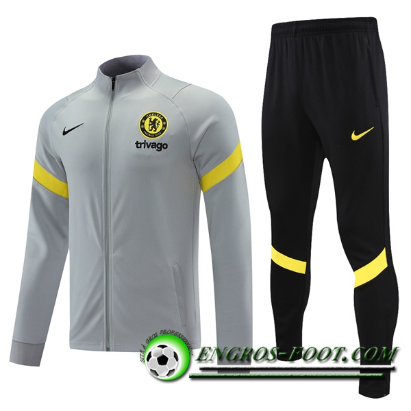 Ensemble Survetement de Foot - Veste FC Chelsea Gris/Jaune 2021/2022