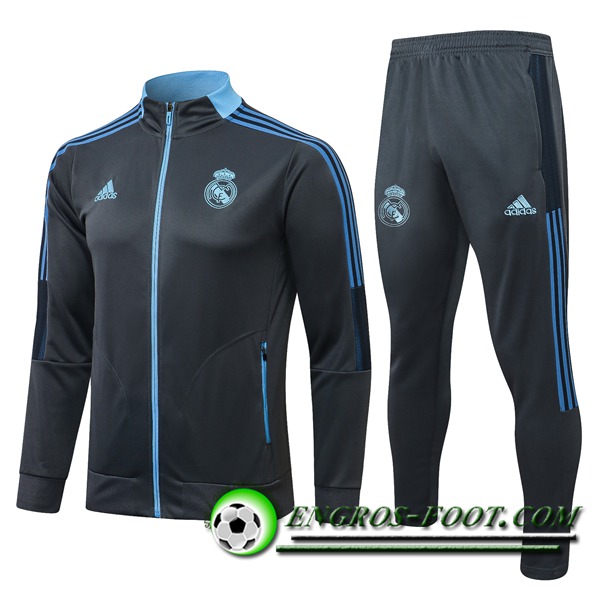 Ensemble Survetement de Foot - Veste Real Madrid Gris Fonce/Bleu 2021/2022