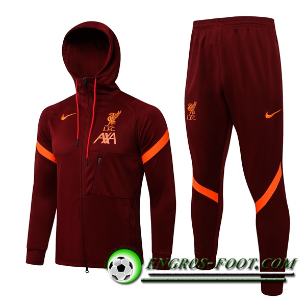 Ensemble Veste A Capuche Survetement - Veste FC Liverpool Rouge/Orange 2021/2022