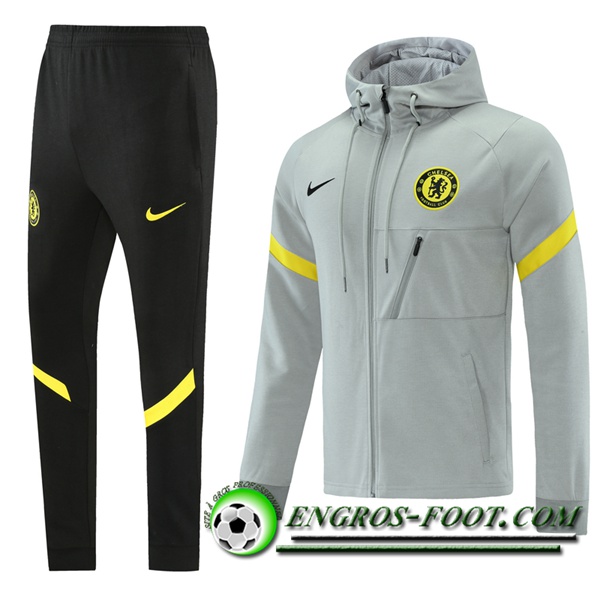 Ensemble Veste A Capuche Survetement - Veste FC Chelsea Gris 2021/2022