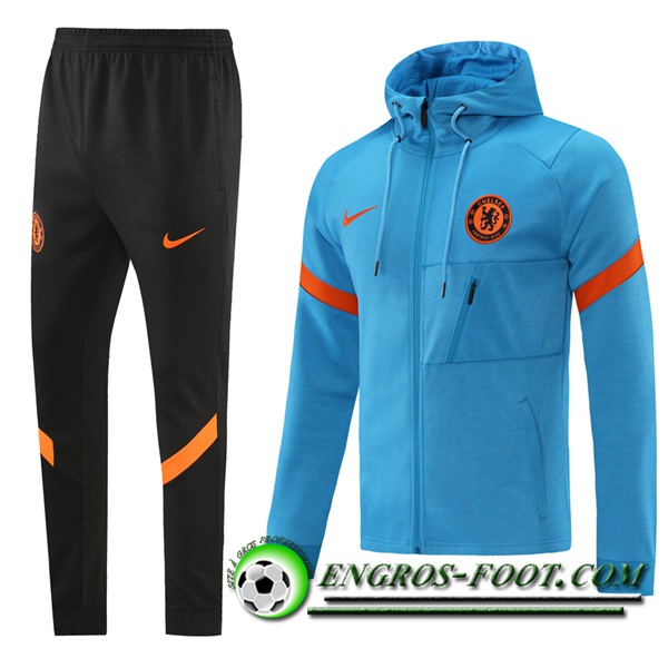 Ensemble Veste A Capuche Survetement - Veste FC Chelsea Bleu/Rouge 2021/2022