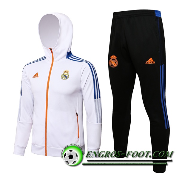 Ensemble Veste A Capuche Survetement - Veste Real Madrid Blanc/Bleu 2021/2022