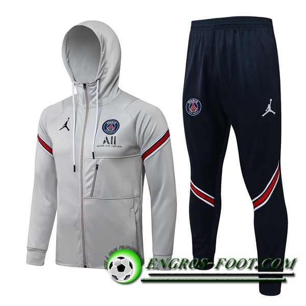 Ensemble Veste A Capuche Survetement - Veste Jordon PSG Gris 2021/2022