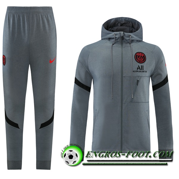 Ensemble Veste A Capuche Survetement - Veste Jordon PSG Gris Fonce 2021/2022