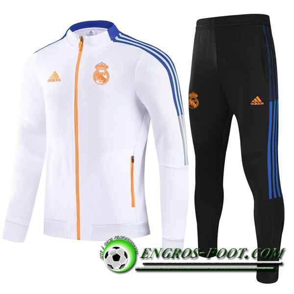 Ensemble Survetement de Foot - Veste Real Madrid Enfant Blanc/Bleu 2021/2022