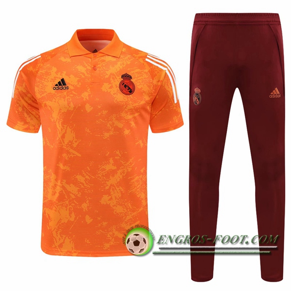 Ensemble Polo Real Madrid + Pantalon Orange/Blanc 2020/2021