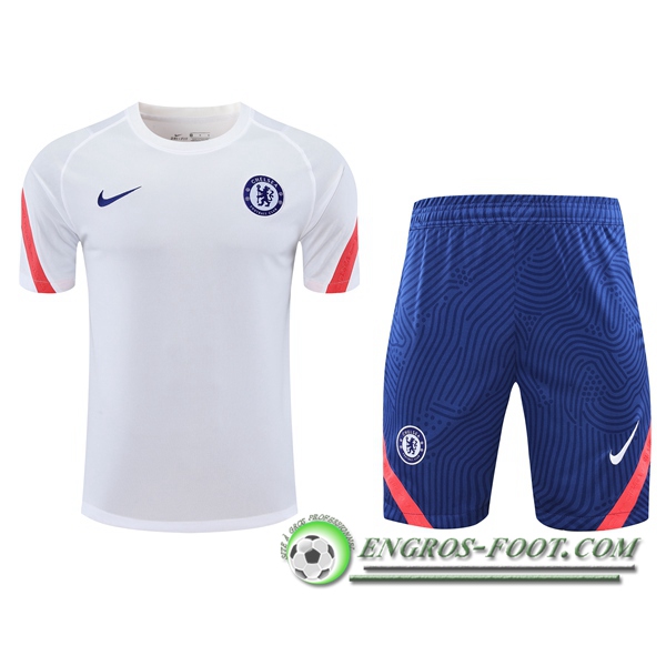 Ensemble Training T-Shirts FC Chelsea + Shorts Blanc 2020/2021