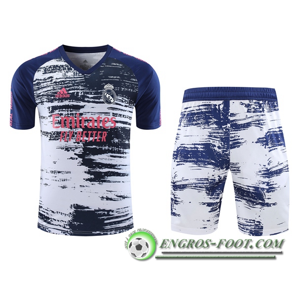 Ensemble Training T-Shirts Real Madrid + Shorts Blanc/Bleu 2020/2021