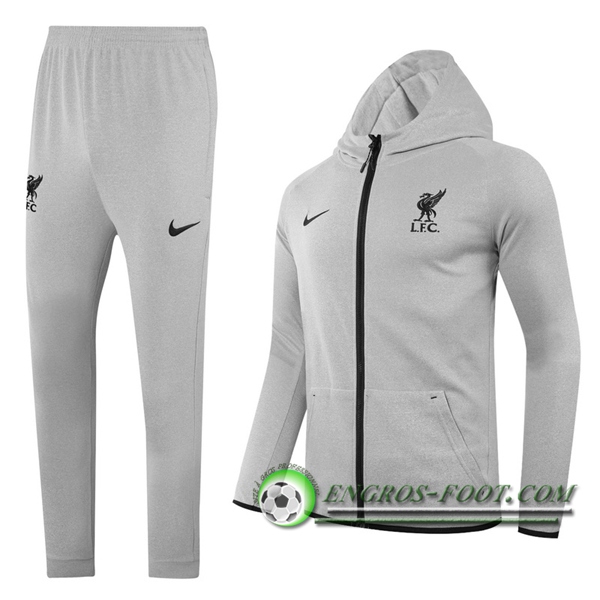 Ensemble Veste A Capuche Survetement FC Liverpool Gris 2020/2021