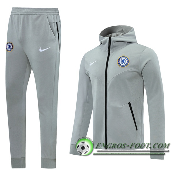 Ensemble Veste A Capuche Survetement FC Chelsea Gris 2020/2021