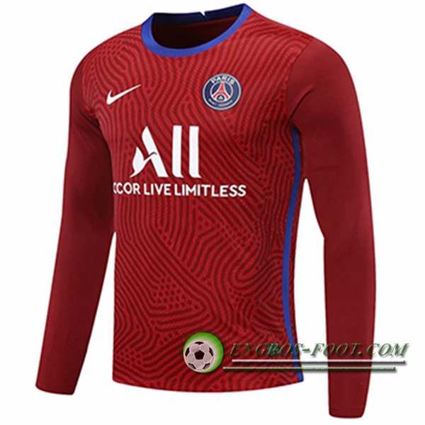 Engros-foot: Jeu Maillot de Foot PSG Gardien De But Rouge Manche longue 2020/2021 Thailande