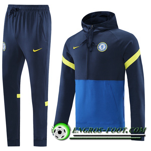 Ensemble Veste A Capuche Survetement Foot FC Chelsea Bleu Marin/Bleu 2021/2022