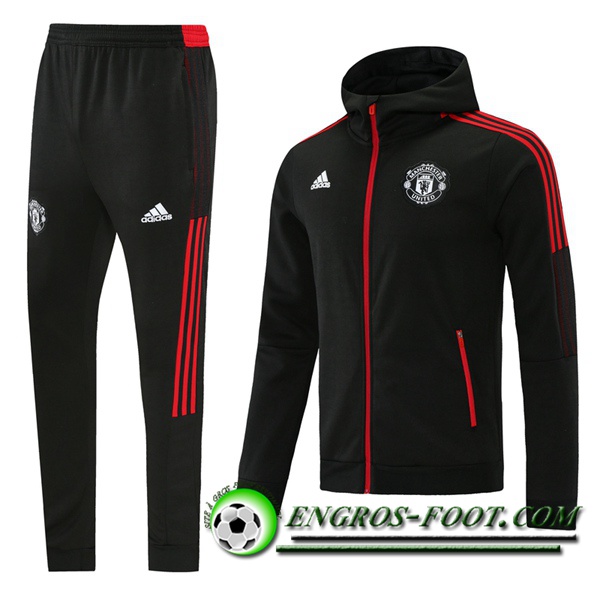 Ensemble Veste A Capuche Survetement - Veste Manchester United Noir/Rouge 2021/2022