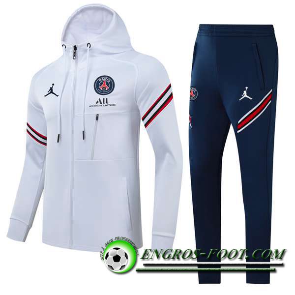 Ensemble Veste A Capuche Survetement - Veste Jordon PSG Blanc/Rouge/Noir 2021/2022