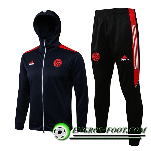 Ensemble Veste A Capuche Survetement - Veste Bayern Munich Noir/Rouge 2021/2022