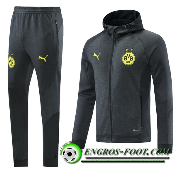 Ensemble Veste A Capuche Survetement - Veste Dortmund BVB Gris Fonce 2021/2022