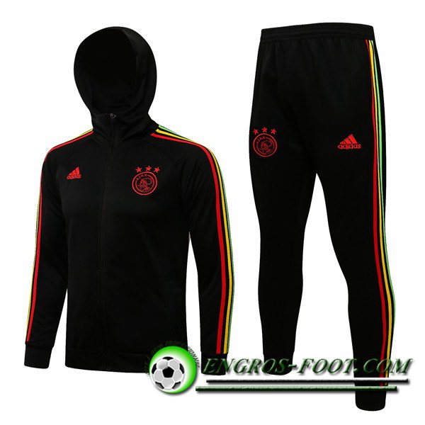 Ensemble Veste A Capuche Survetement - Veste AFC Ajax Noir/Rouge 2021/2022