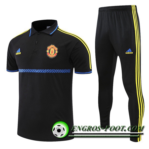 Ensemble Polo Manchester United + Pantalon Bleu/Noir/Jaune 2021/2022