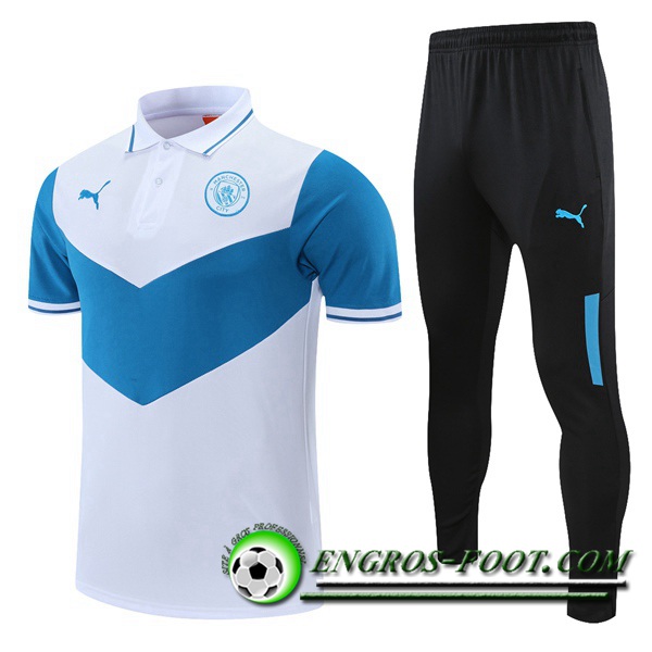 Ensemble Polo Manchester City + Pantalon Blanc/Bleu 2021/2022