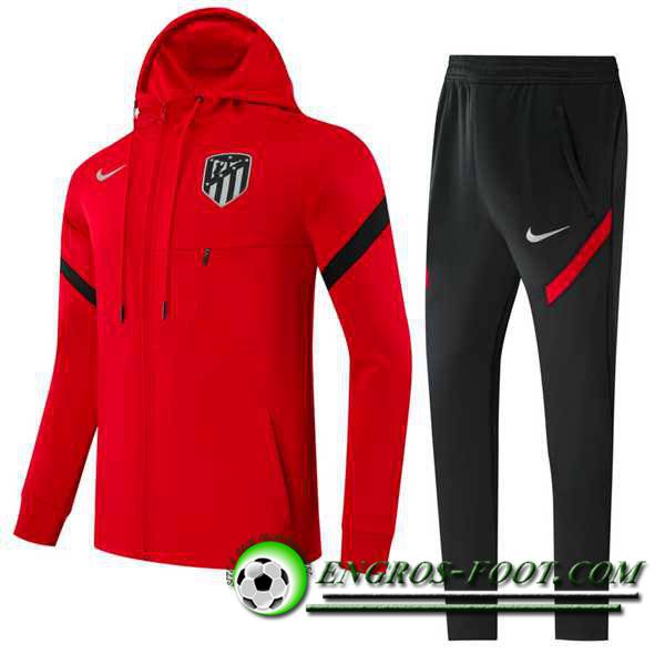 Ensemble Veste A Capuche Survetement - Veste Atletico Madrid Rouge/Noir 2021/2022