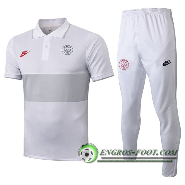 Ensemble Polo Paris PSG + Pantalon Blanc Gris 2019/2020