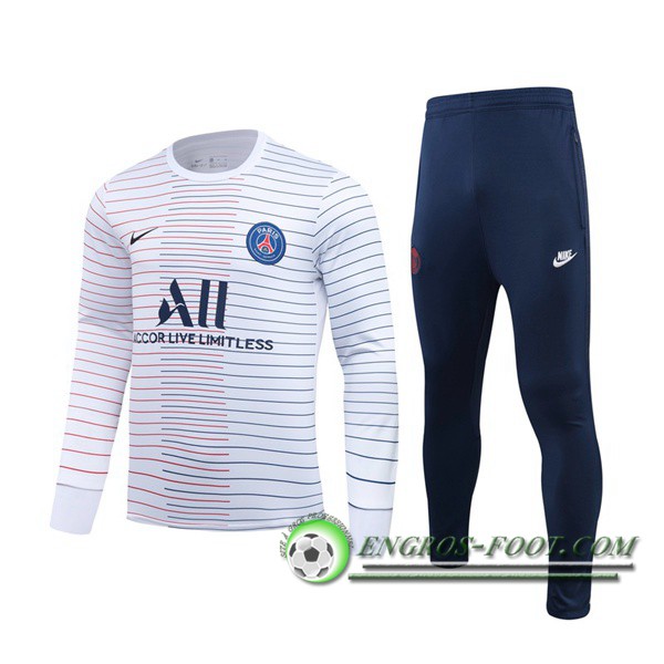 Ensemble Survetement Foot Pairis PSG ALL Blanc Rayures 2019/2020