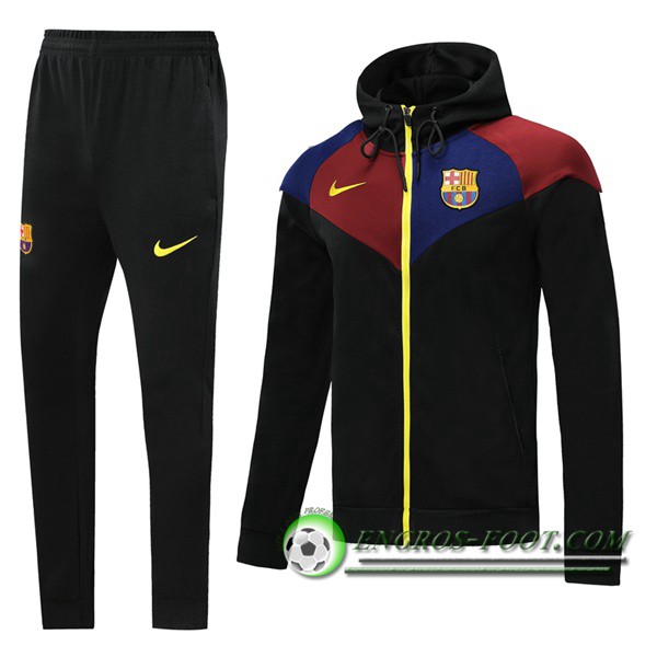 Ensemble Veste A Capuche Survetement Foot FC Barcelone Noir Bleu Rouge 2019/2020