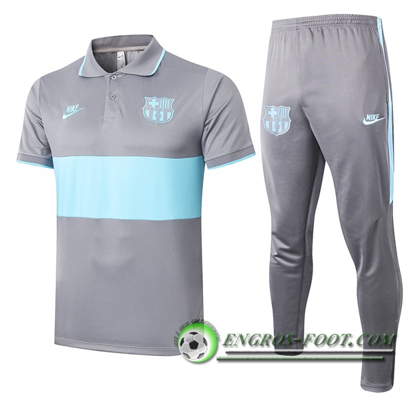 Ensemble Polo FC Barcelone + Pantalon Gris Vert 2020/2021