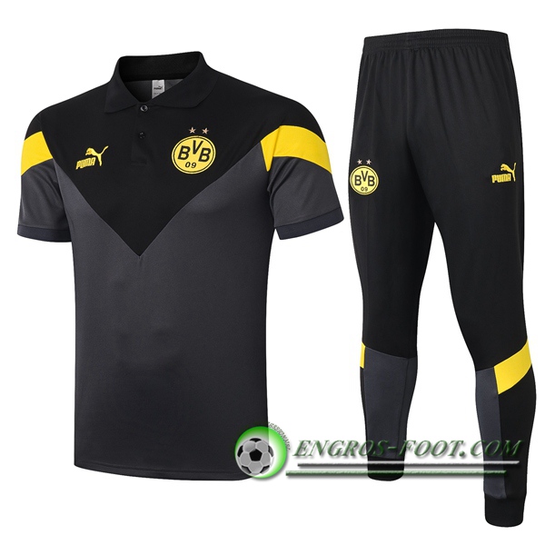 Ensemble Polo Dortmund BVB + Pantalon Noir Gris 2020/2021