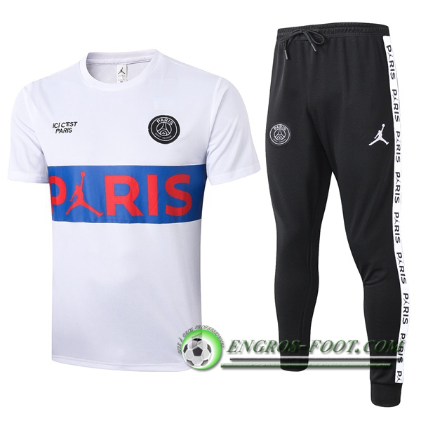 Ensemble Training T-Shirts Paris PSG Blanc Bleu 2020/2021