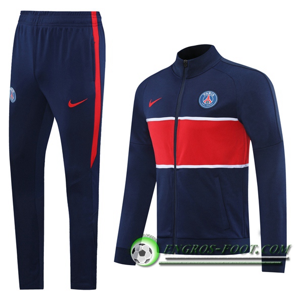 Ensemble Survetement de Foot - Veste Pairis PSG Bleu Rouge 2020/2021