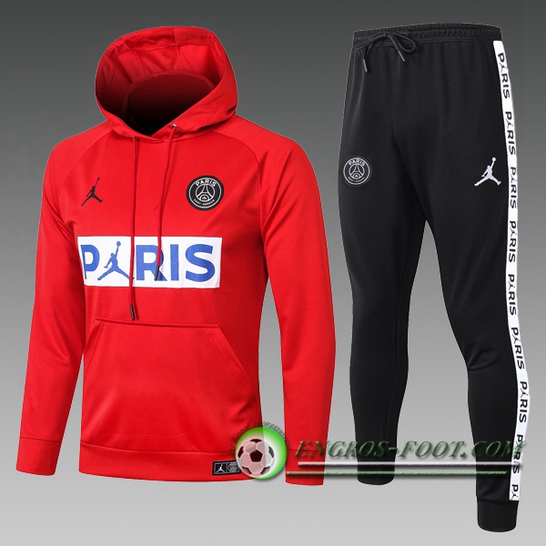 Engros-foot: Veste A Capuche Survetement Foot PSG Jordan Enfant Rouge 2020/2021 Thailande