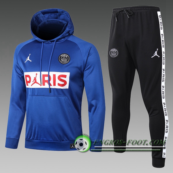 Engros-foot: Veste A Capuche Survetement Foot PSG Jordan Enfant Bleu 2020/2021 Thailande