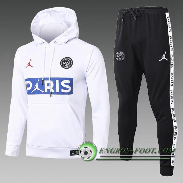 Engros-foot: Veste A Capuche Survetement Foot PSG Jordan Enfant Blanc 2020/2021 Thailande