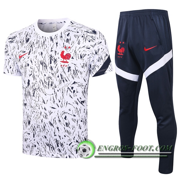 Ensemble Training T-Shirts France + Pantalon Noir Blanc 2020/2021