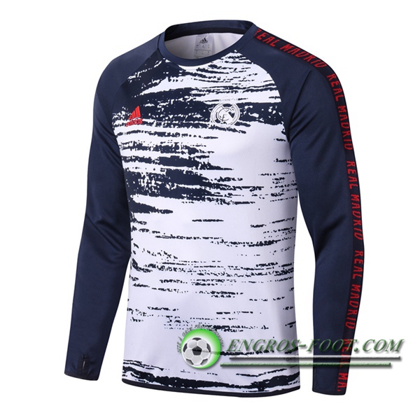 Engros-foot: Sweatshirt Training Real Madrid Bleu Royal Blanc 2020/2021 Thailande