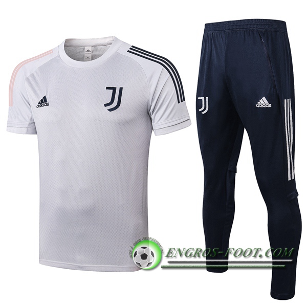 Ensemble Training T-Shirts Juventus + Pantalon Gris Clair 2020/2021