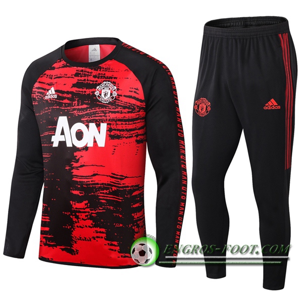 Ensemble Survetement de Foot Manchester United Noir Rouge 2020/2021