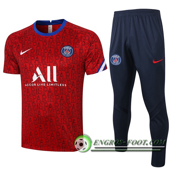 Ensemble Training T-Shirts Paris PSG + Pantalon Rouge 2020/2021